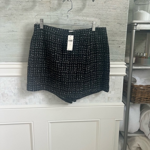 NWT new 12 fits 10 Anthropologie Maeve tweed skort shorts skirt black white - Picture 3 of 17